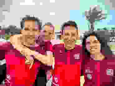 Gruppenbild 5 Das Schweizer Team in Doha (v.l.): Jan Lochbihler, Nina Christen, Christoph Dürr und Chiara Leone.