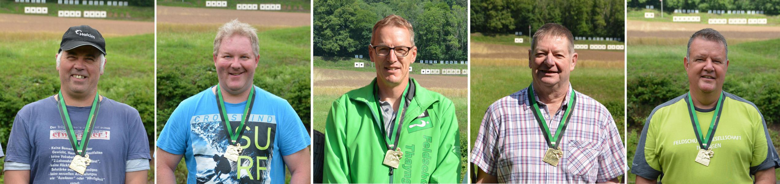 Alle Sieger der Kantonalmeisterschaften (v. l.): Armin Bührer, Roger Schnetzler, Markus Stanger, Roland Tenger und Thomas Biber.
