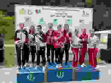 Podest Frauen Team Gewehr 300m.jpg 1. Schweiz; 2. Deutschland; 3. Polen