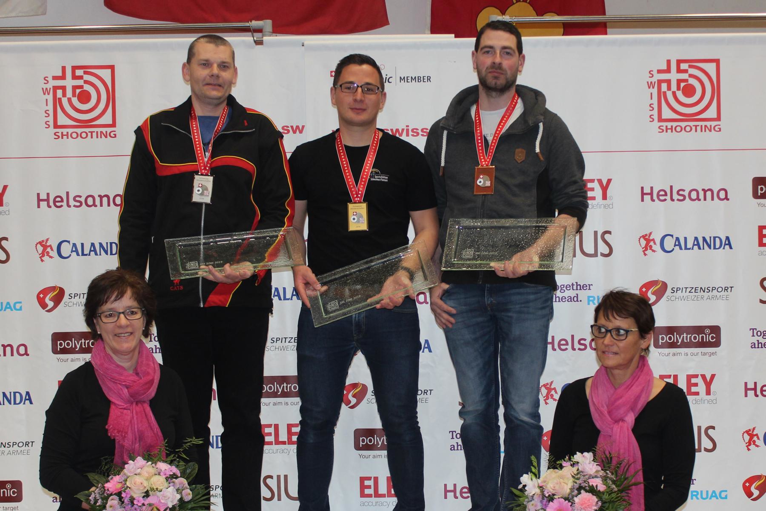 Podest Männer Pistole 10m (v.l.): Dieter Grossen (2.), Laurent Stritt (1.) und Roland Maurer (3.)