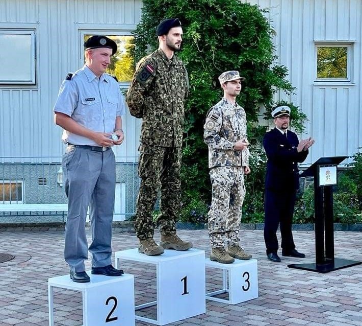 Das Podest Zentralfeuerpistole (v.l.).: Adrian Schaub, Laris Strautmanis (LAT), Rihards Zorge (LAT)