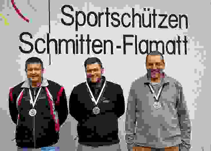 Sieger Einzel A-Match Elite 50m (v.l.): Norbert Klaus, Gregory Emmenegger, Laurent Beaud.
