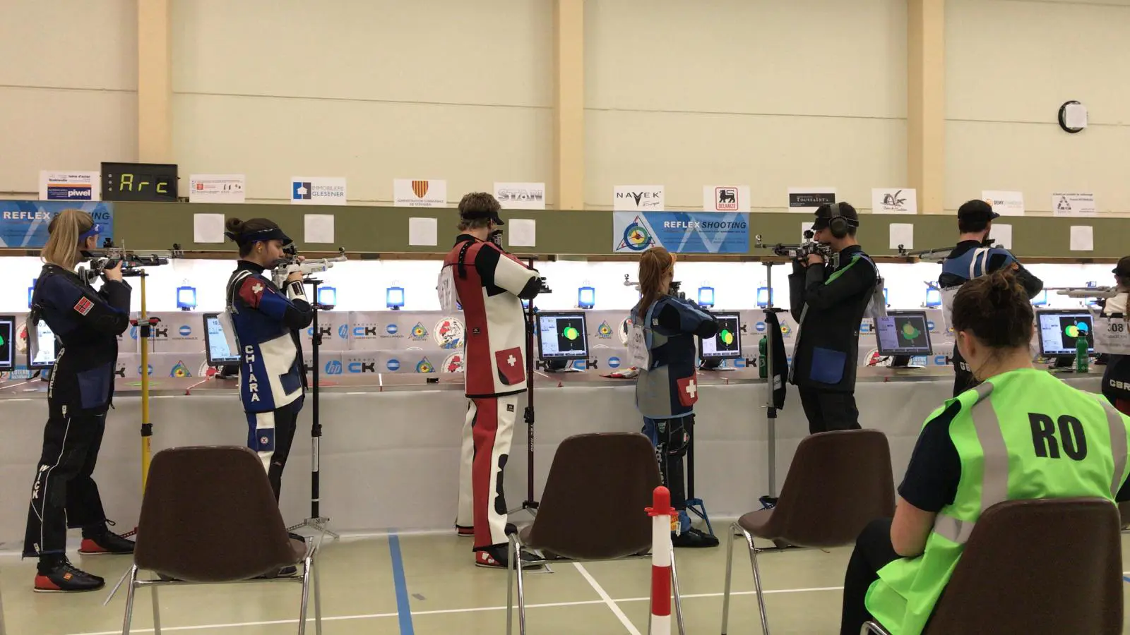Finale Mixed Team Gewehr Elite mit Chiara Leone (2. von links), Jan Lochbihler, Nina Christen und Christoph Dürr.