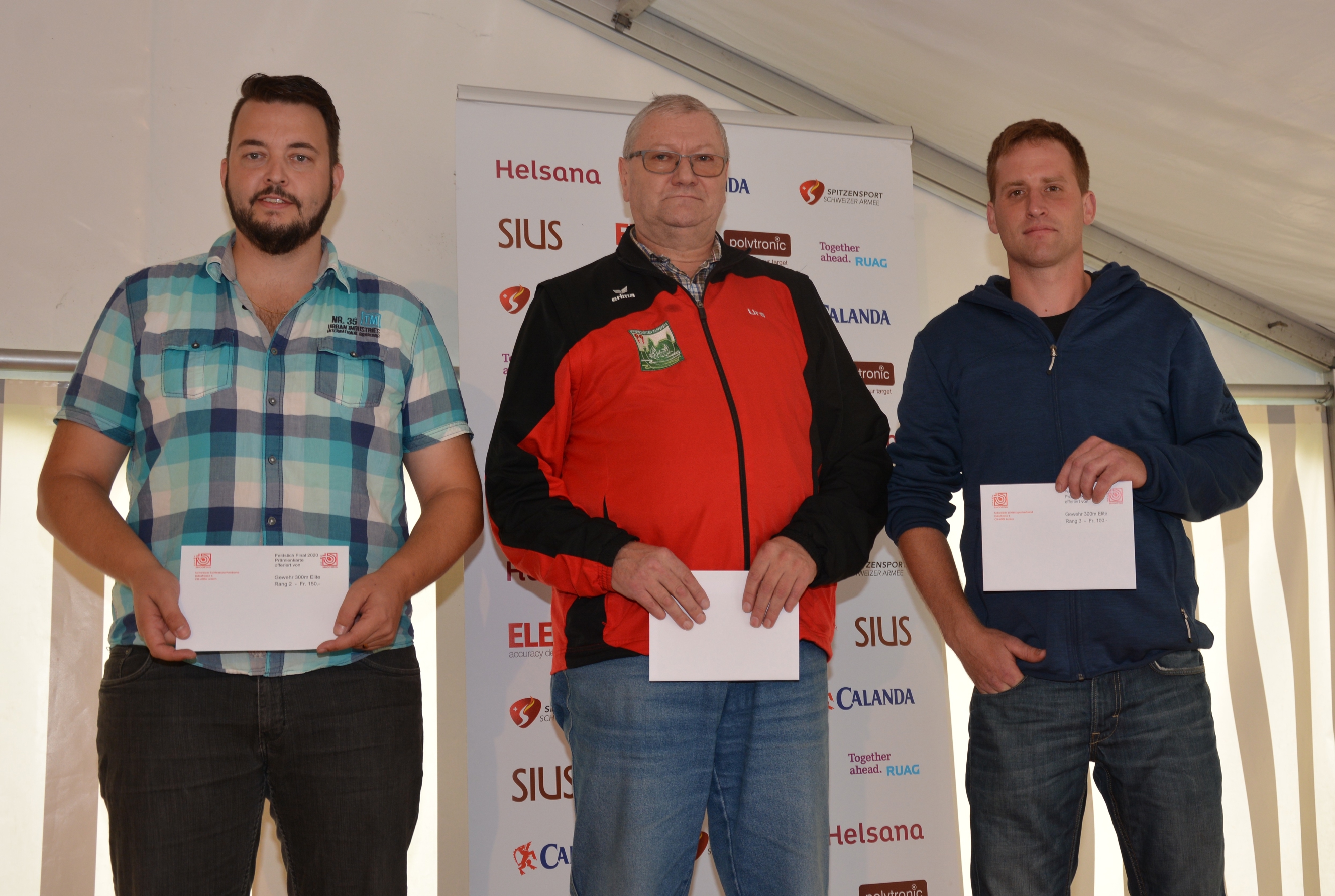 Feldstich-Final Elite 300m v.l.n.r.
2. Marcel Sommer BE, 1. Urs Hubeli SG, 3. Andreas Fleischmann ZH